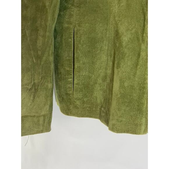 Olive Green Suede Leather Jacket - Picture 5 of 7